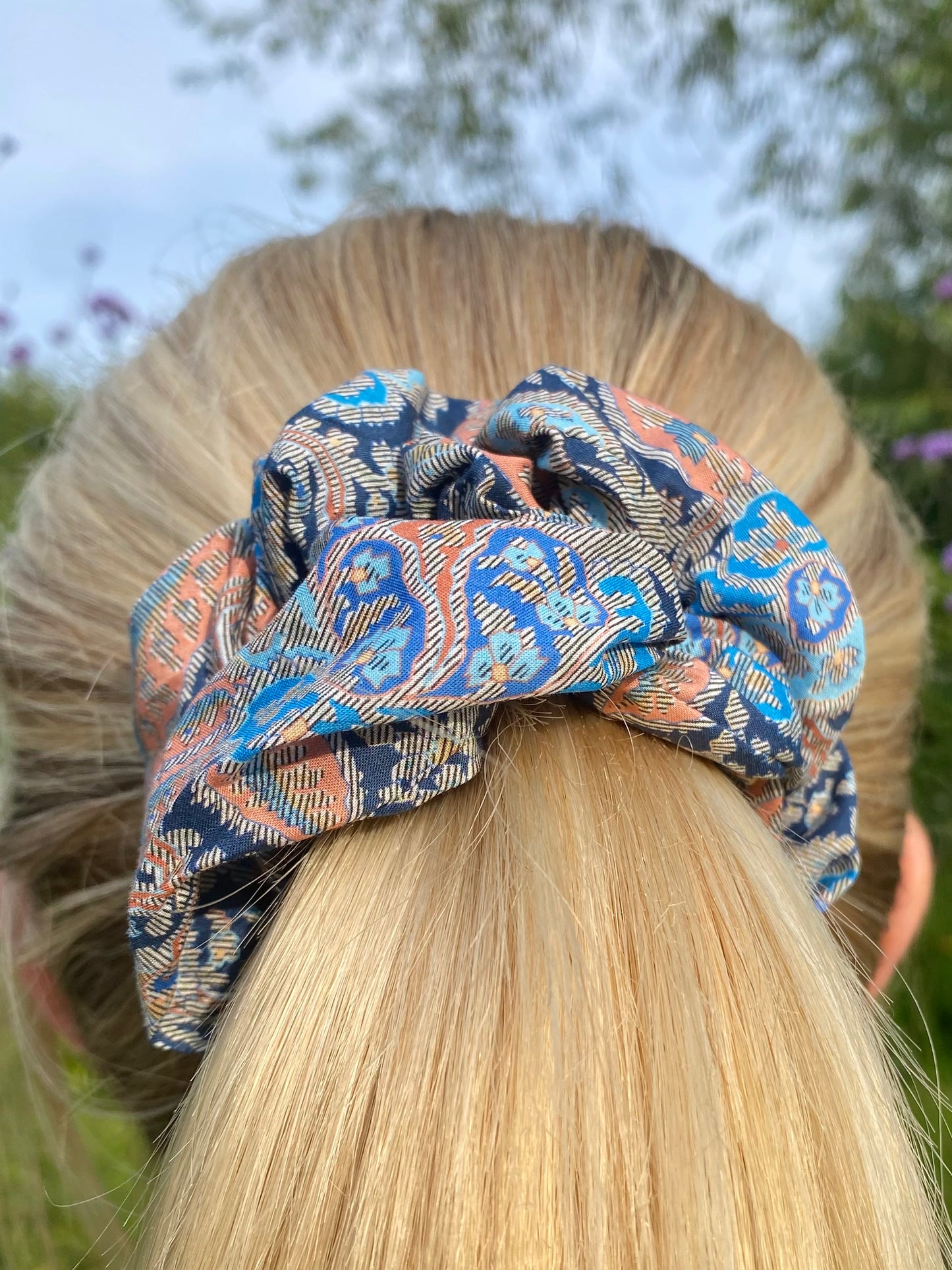 Blue paisley Liberty Tana Lawn cotton scrunchie - full