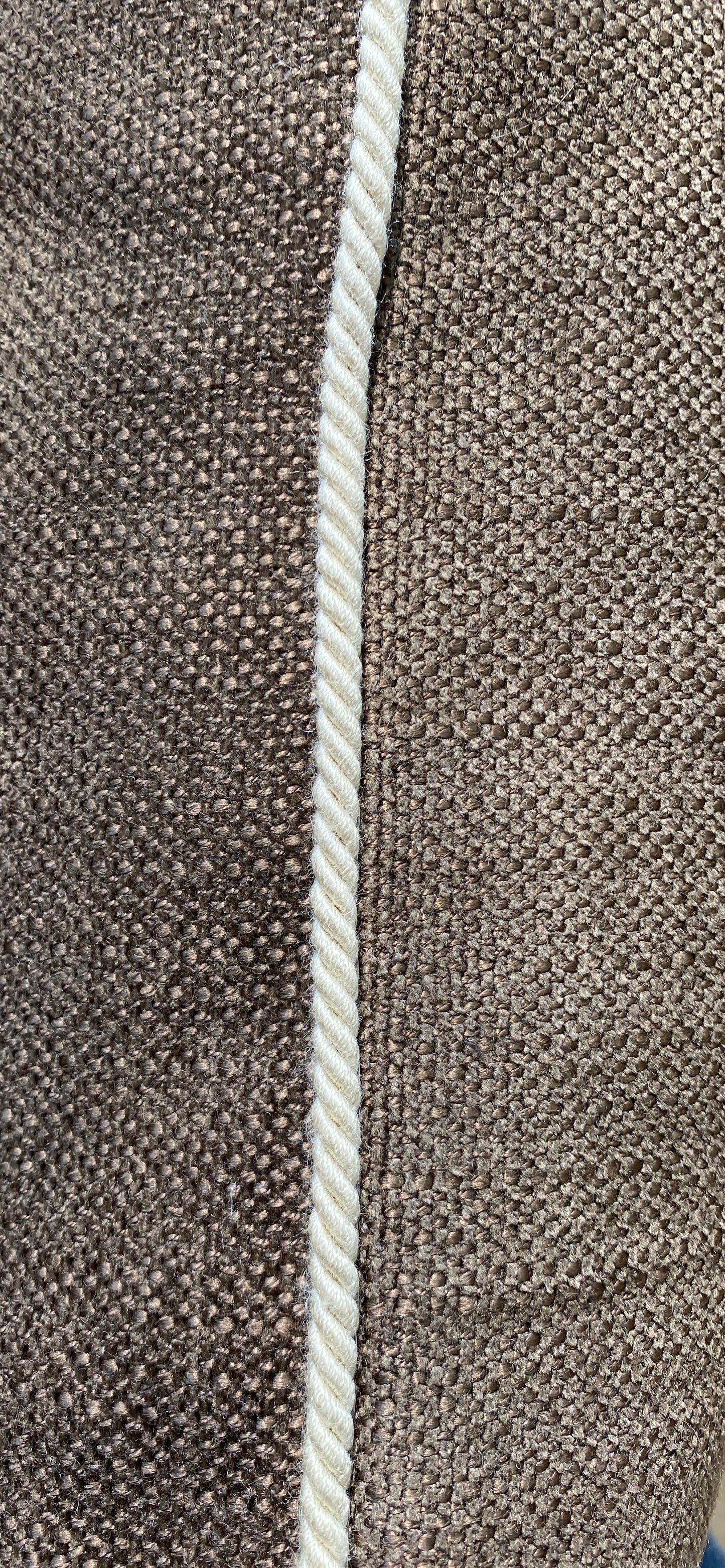 Chocolate brown woven chenille cushion with natural cord trimming