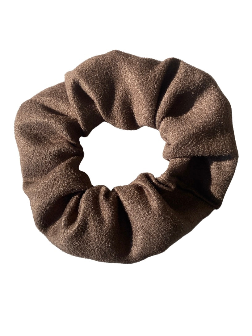 Faux suede scrunchie in chocolate - slim