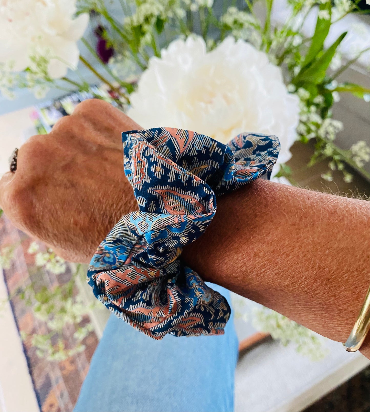 Blue paisley Liberty Tana Lawn cotton scrunchie - full