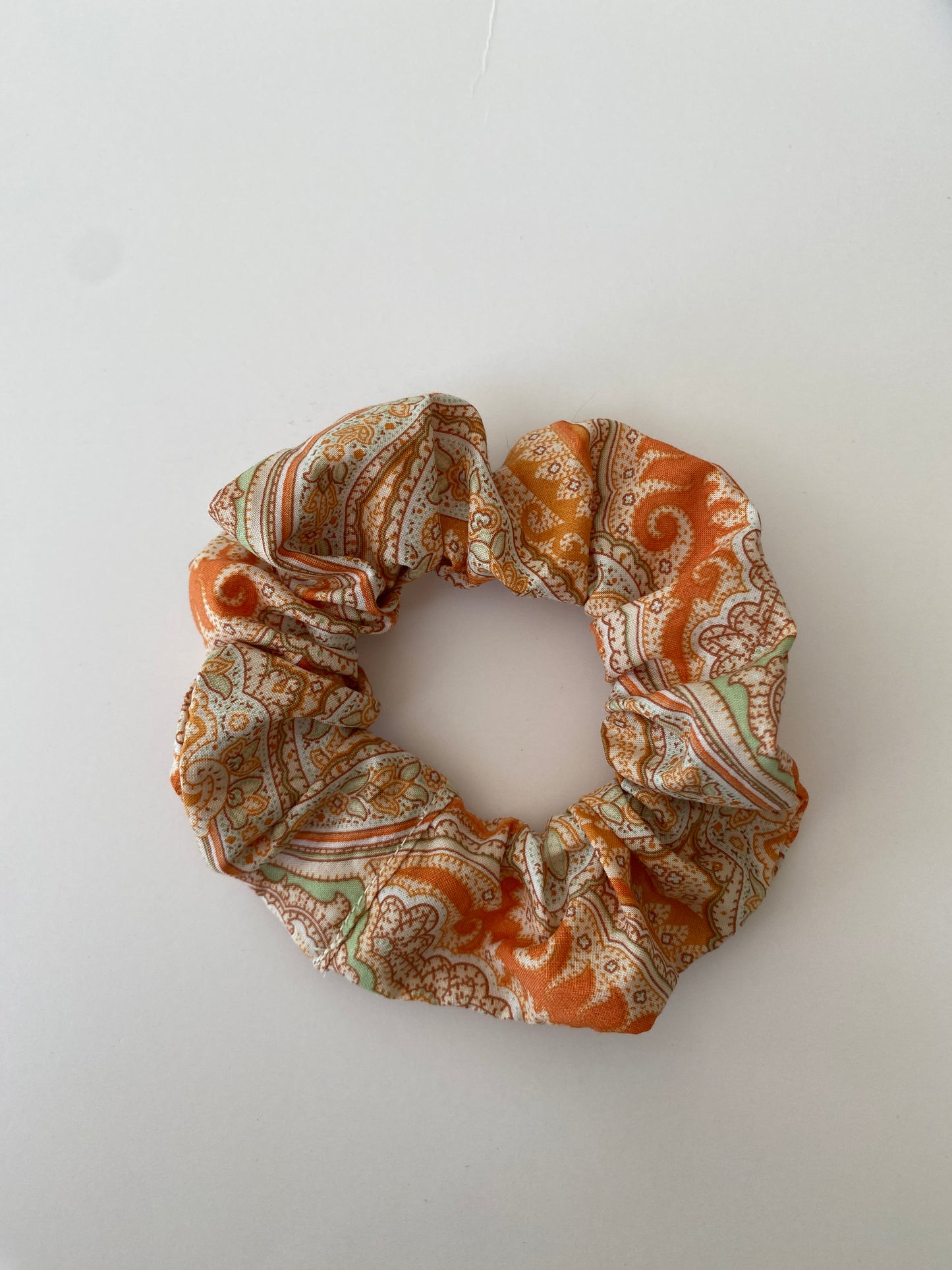 Silky soft orange paisley scrunchie in Liberty tana lawn cotton - skinny