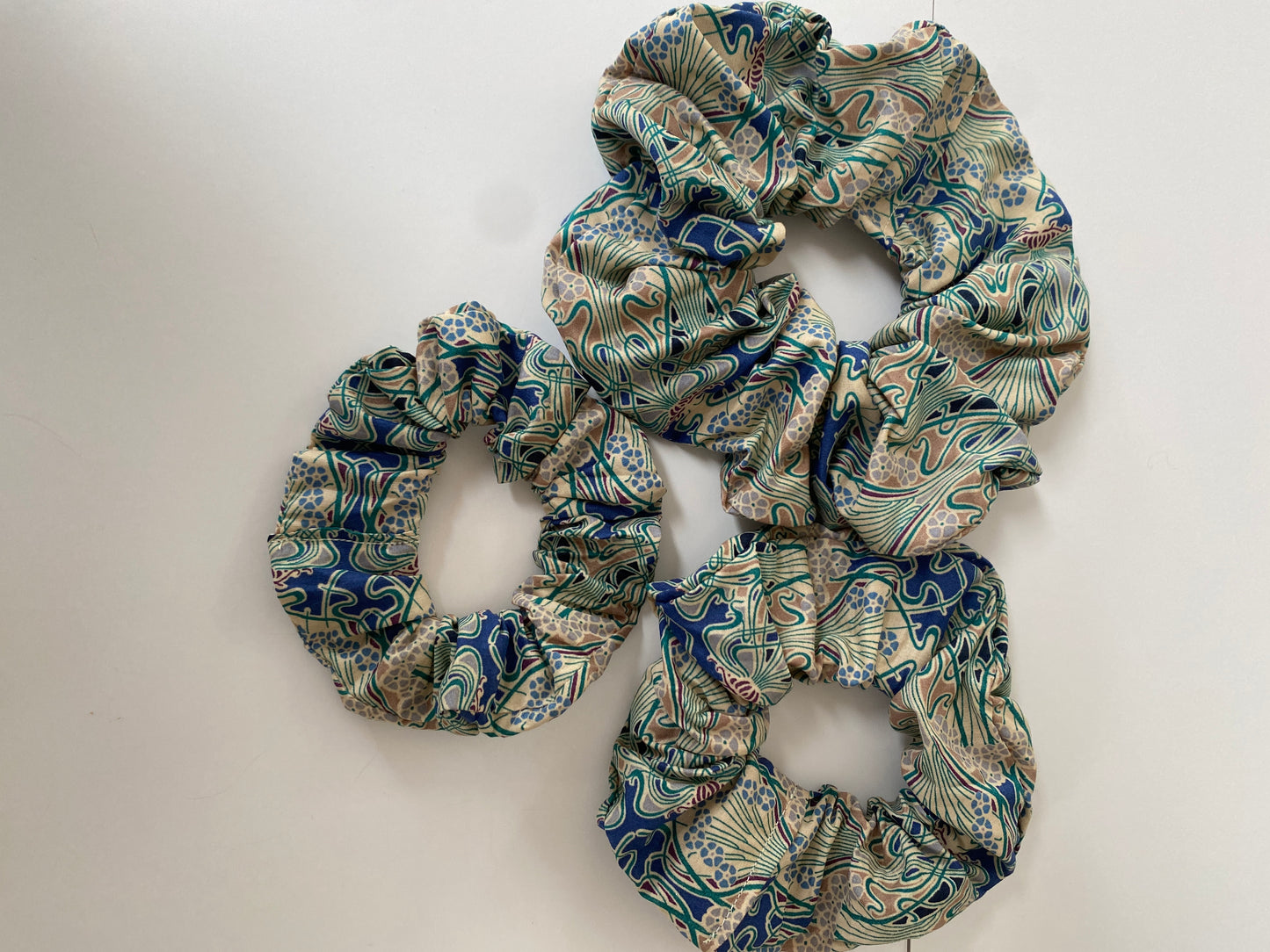 Classic Liberty Tana Lawn cotton scrunchie in navy and green - skinny