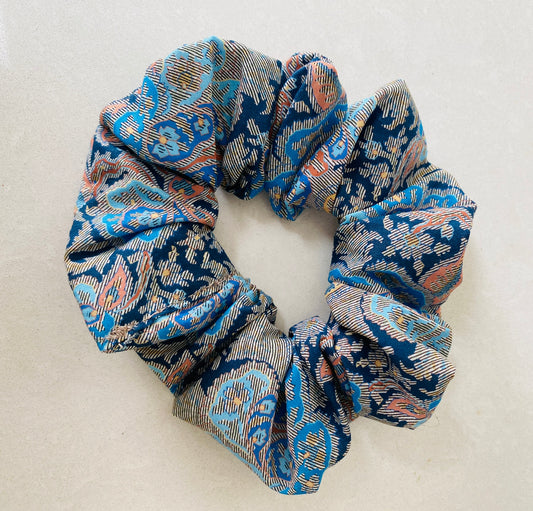 Blue paisley Liberty Tana Lawn cotton scrunchie - slim
