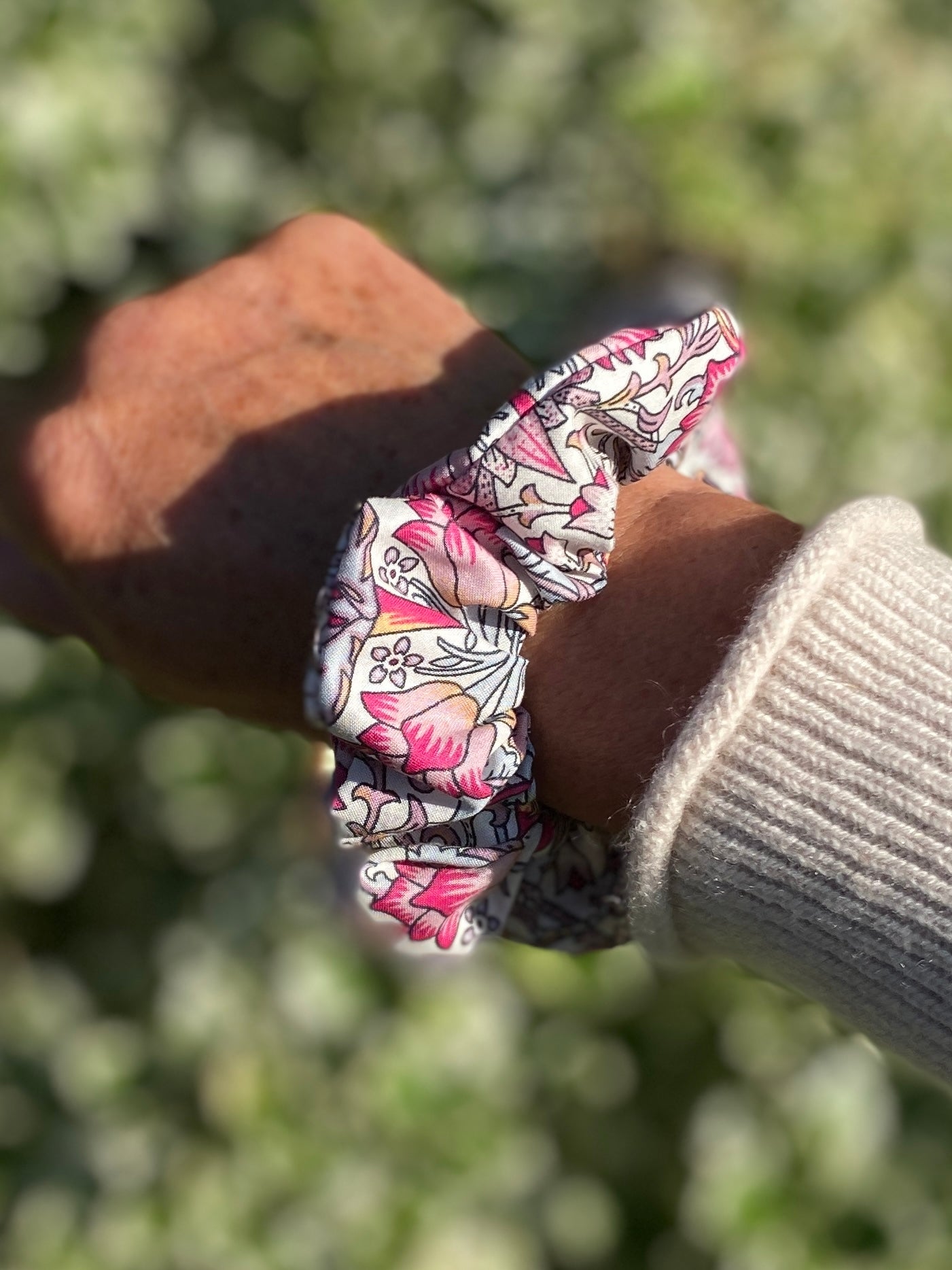 Understated Liberty print scrunchie in dainty colours - skinny