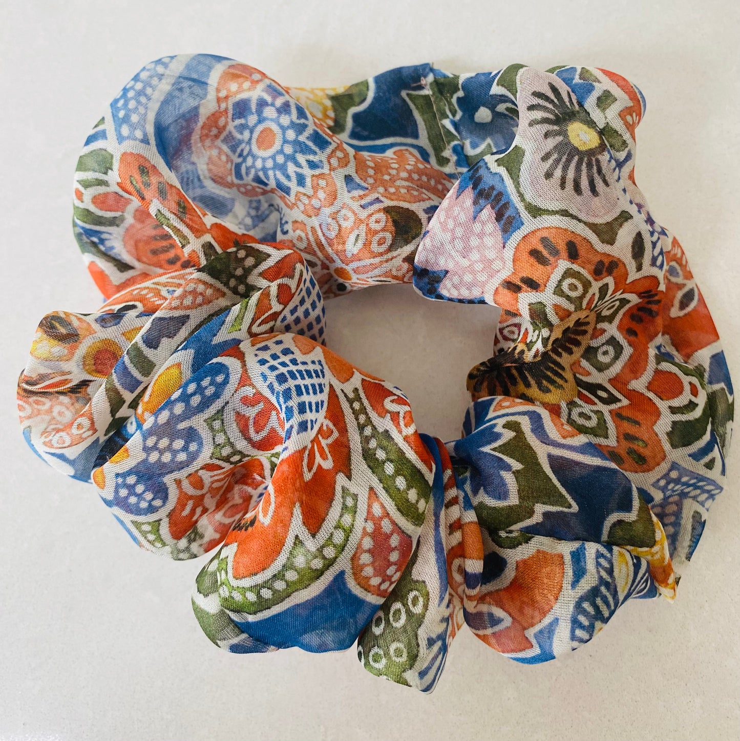 Modern paisley designer silk scrunchie - full