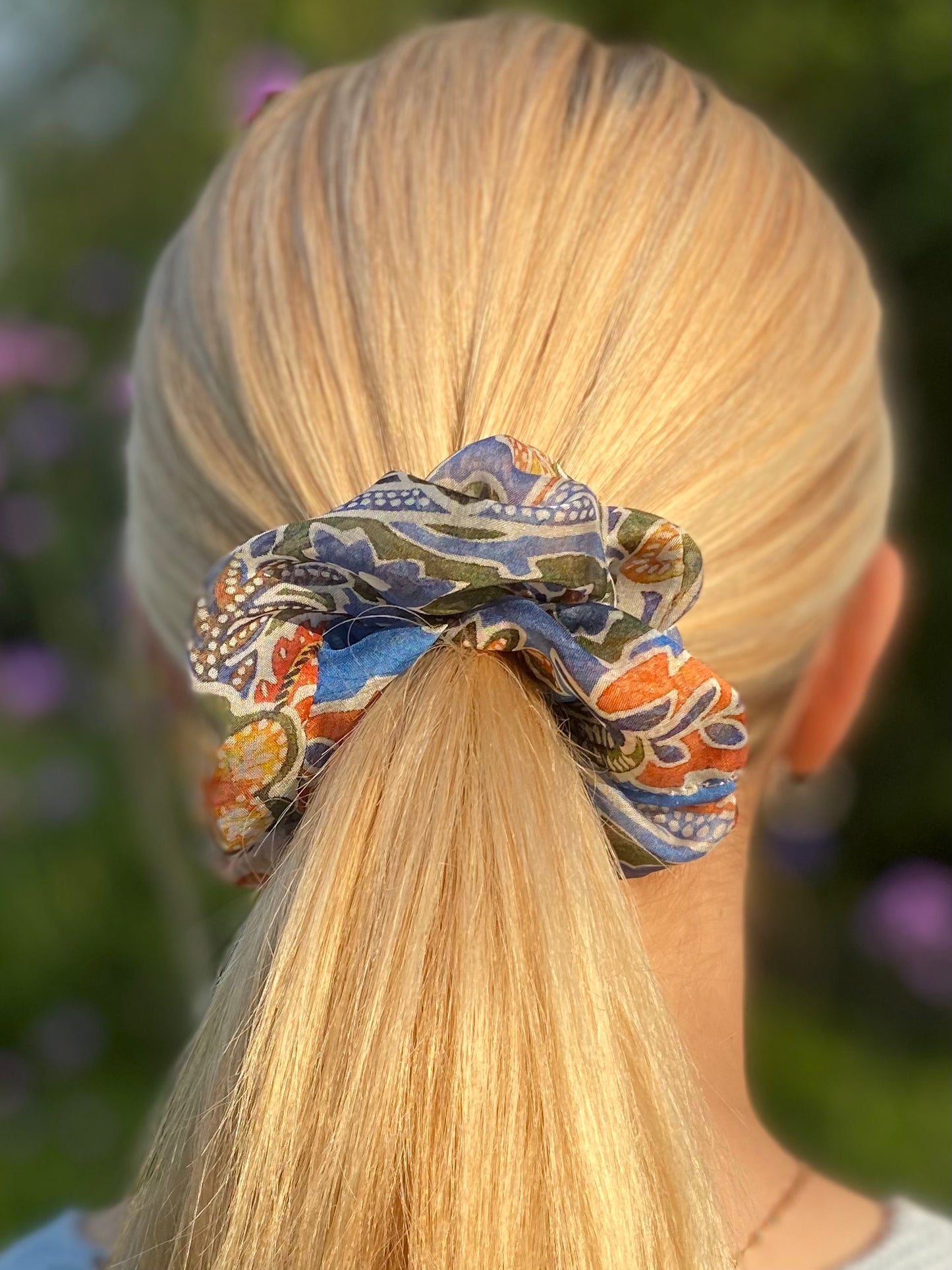 Modern paisley designer silk scrunchie - full