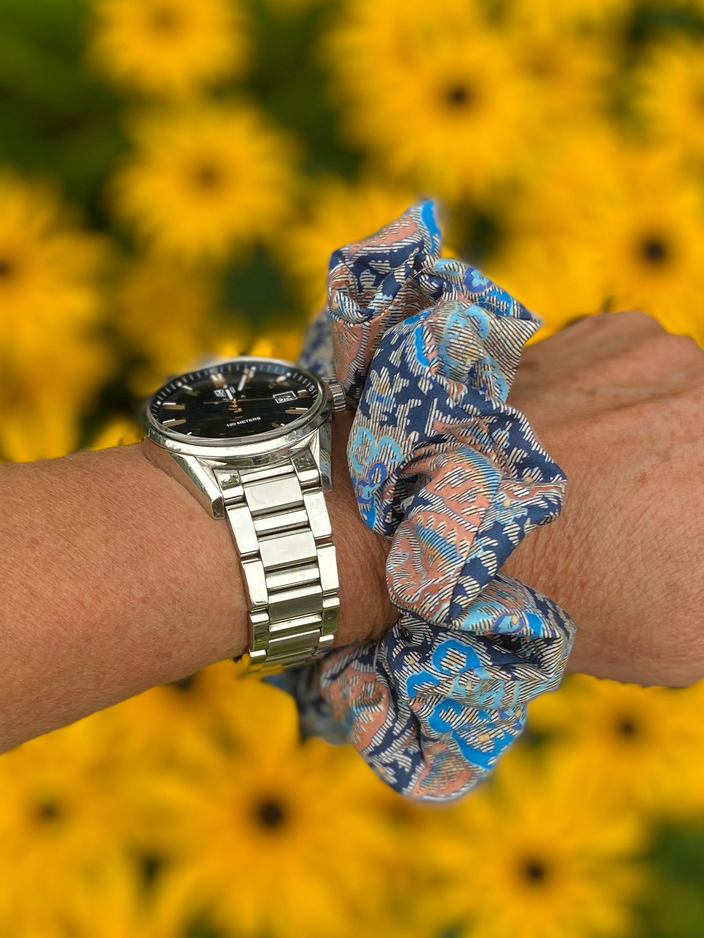Blue paisley Liberty Tana Lawn cotton scrunchie - slim