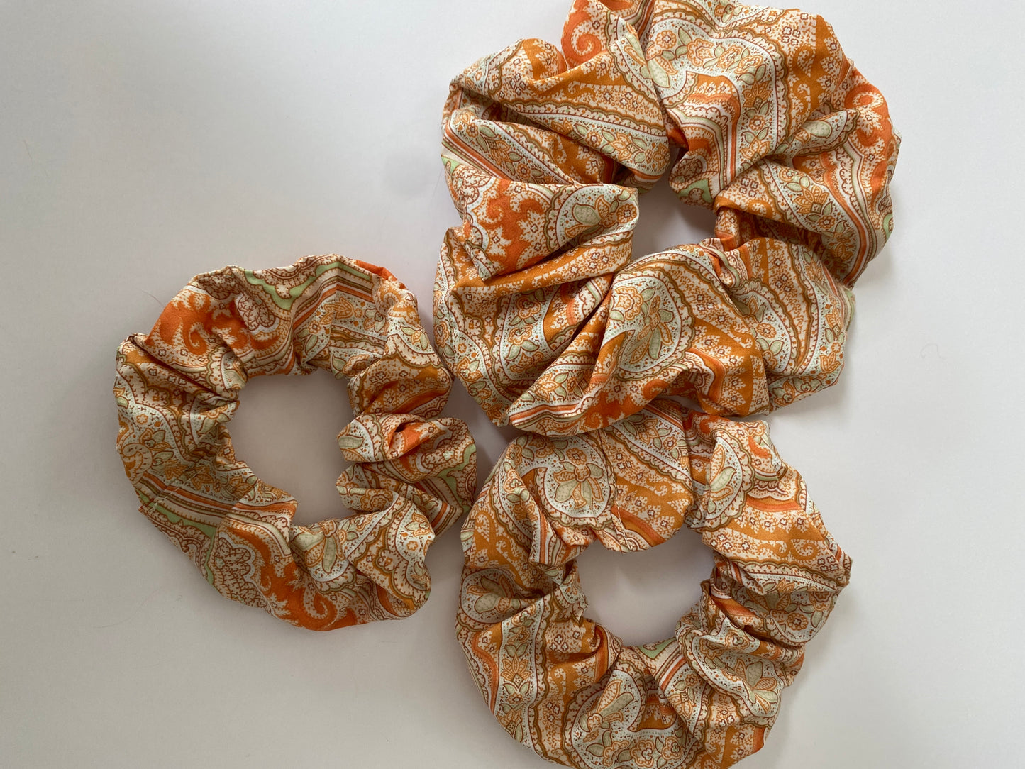Silky soft orange paisley scrunchie in Liberty tana lawn cotton - skinny