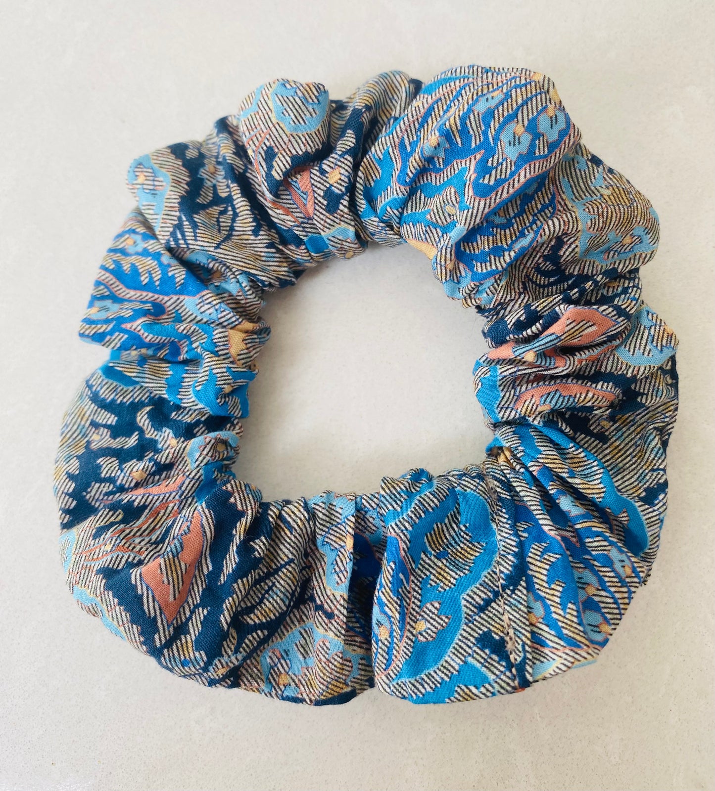 Blue paisley Liberty Tana Lawn scrunchie - skinny