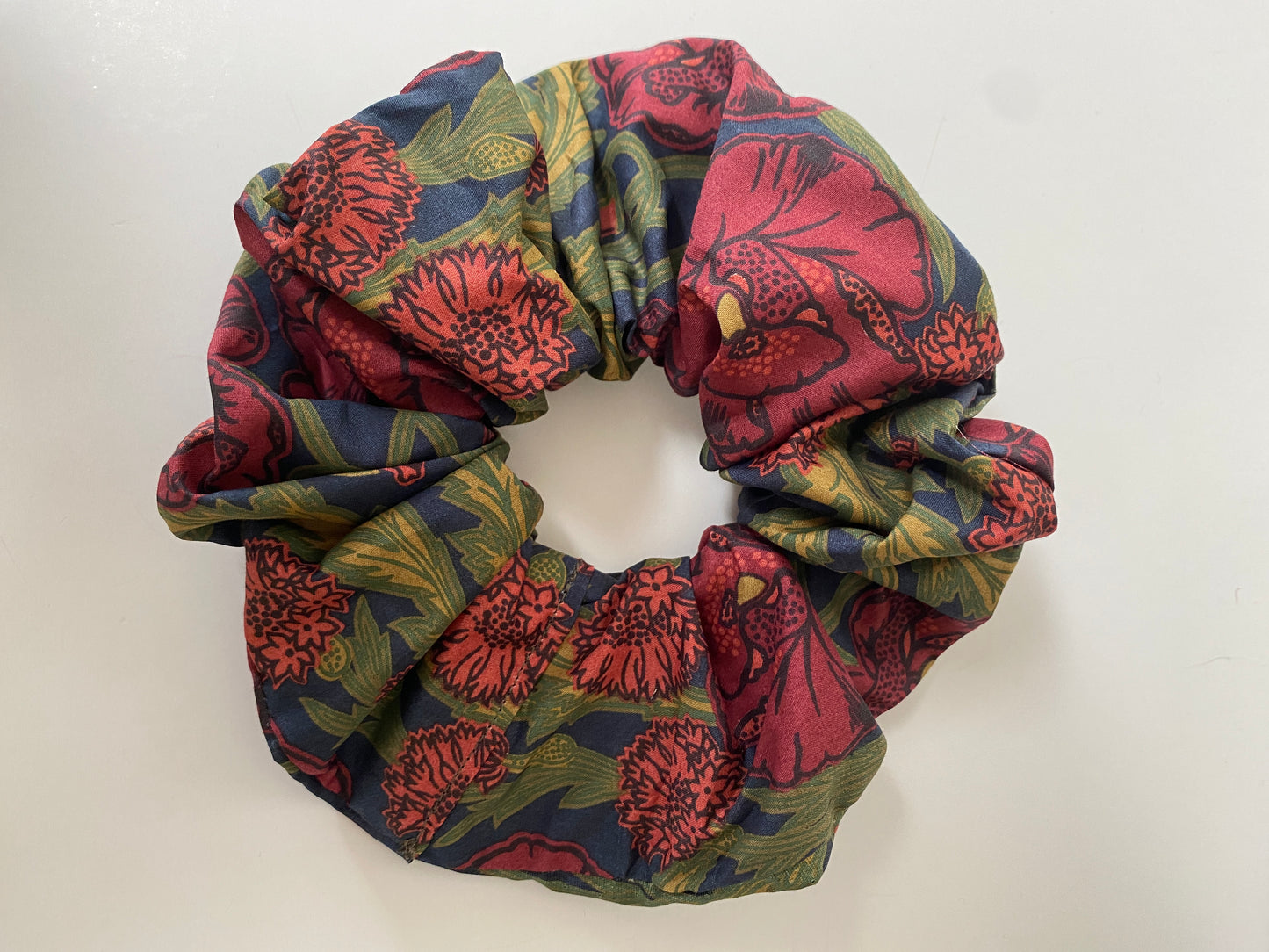 Richly jewel coloured Liberty Tana Lawn scrunchie - full
