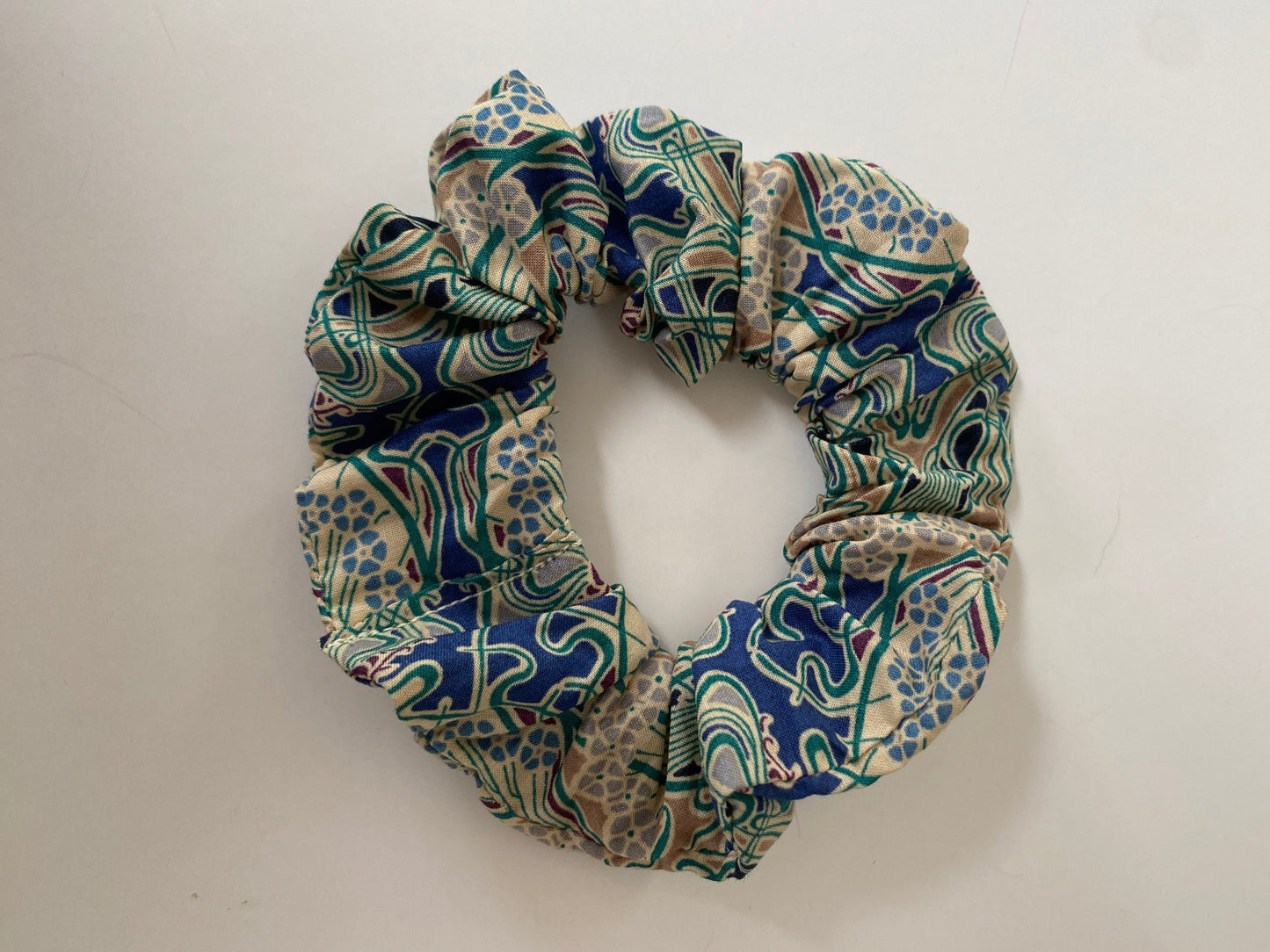 Classic Liberty Tana Lawn cotton scrunchie in navy and green - skinny