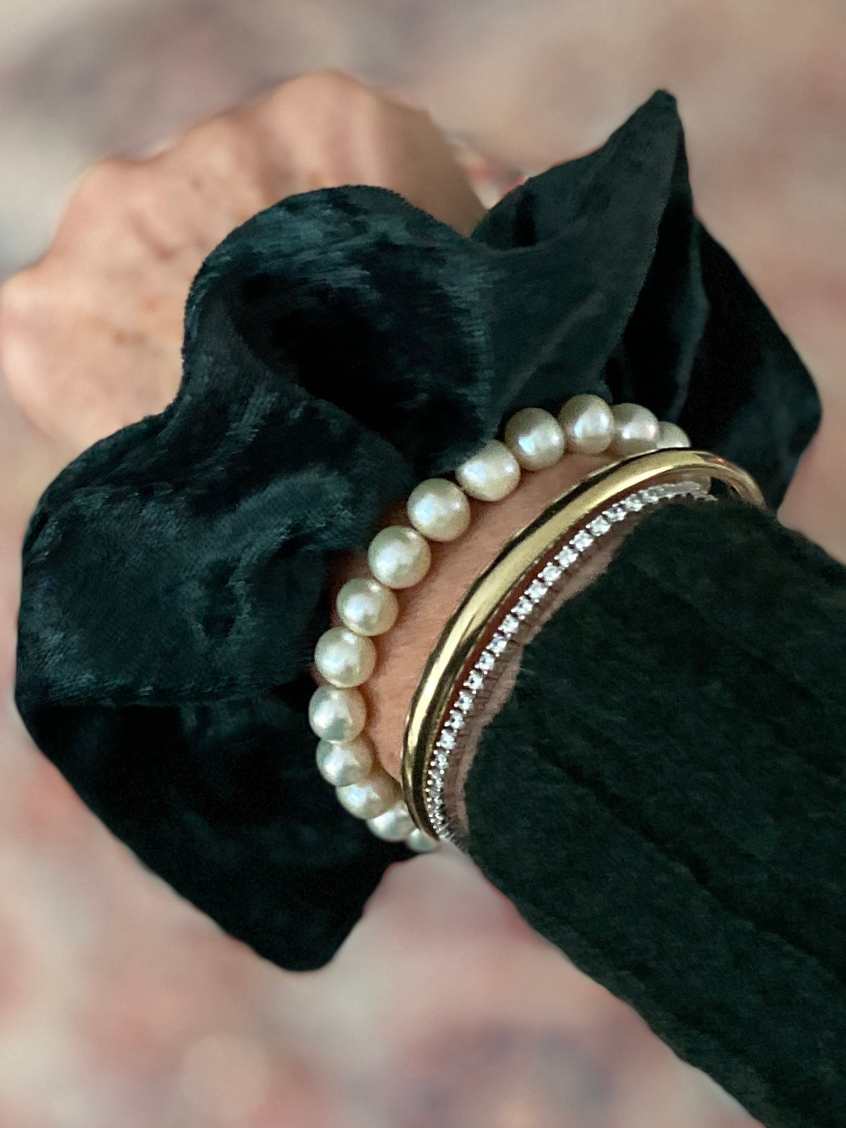 Dark green crushed velvet scrunchie
