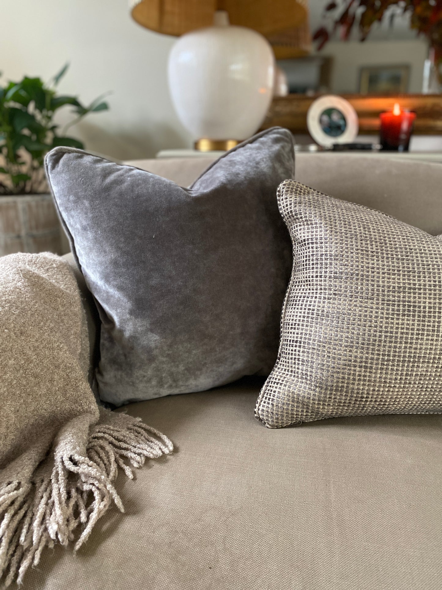 Grey luxury velvet cushion