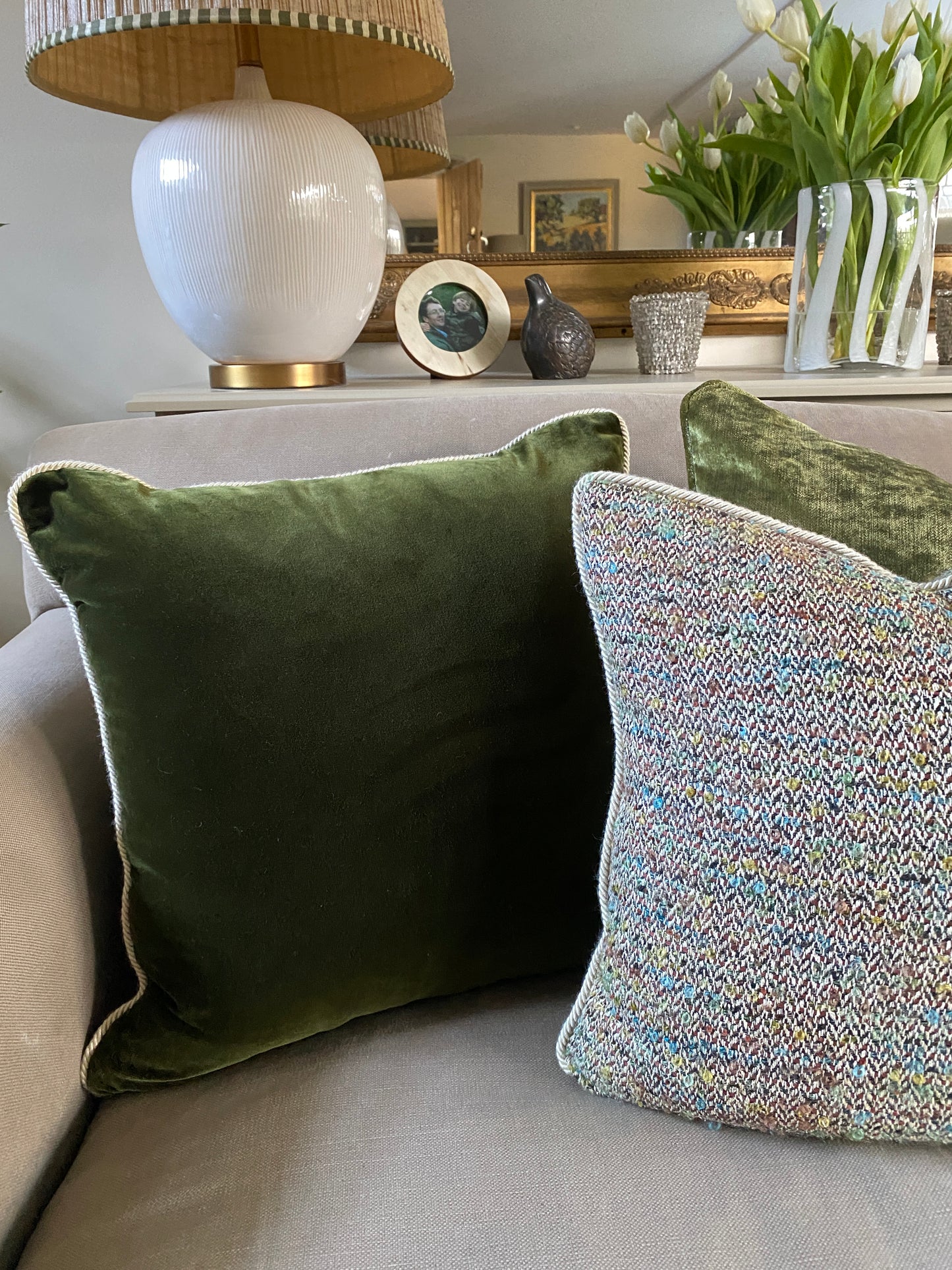 Rich green luxury velvet cushion
