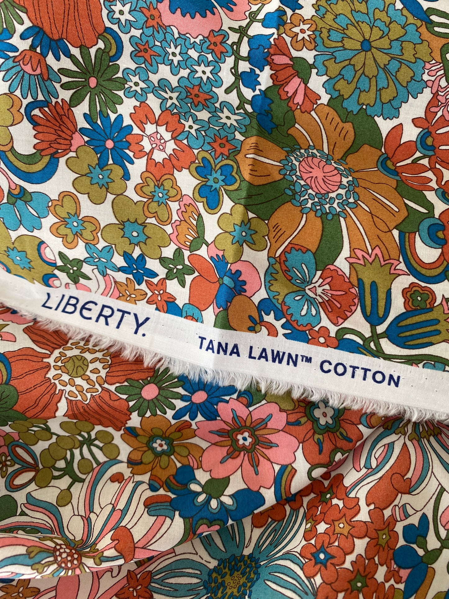 Retro colour palette floral motif Liberty design scrunchie - full
