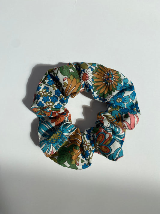 Retro colour palette floral motif Liberty design scrunchie - skinny