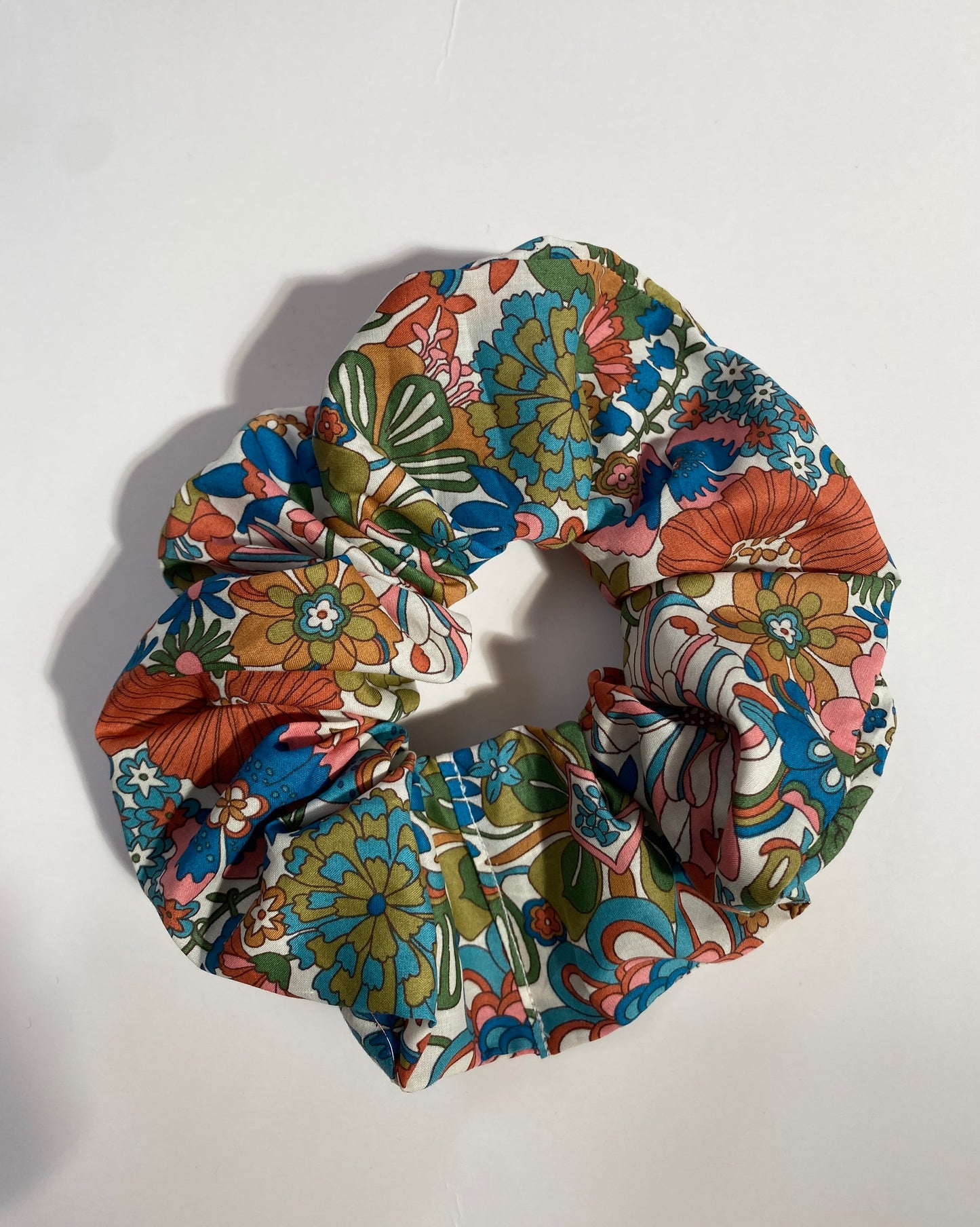 Retro colour palette floral motif Liberty design scrunchie - full