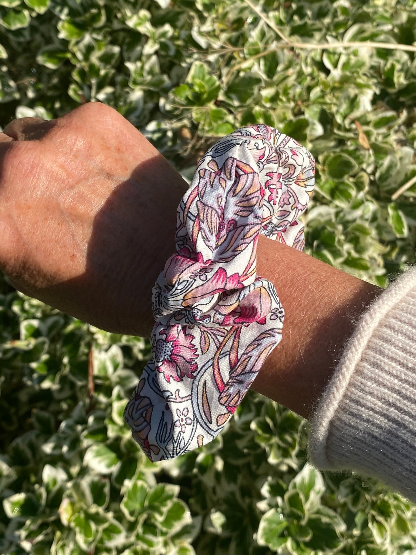 Understated Liberty print scrunchie in dainty colours - slim