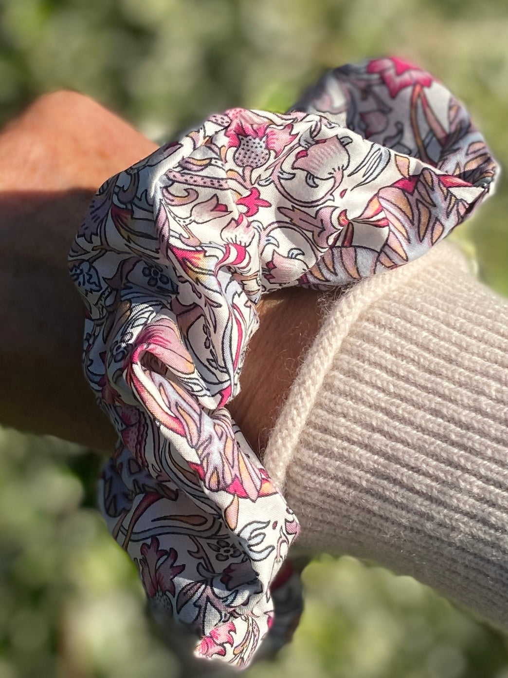 Understated Liberty print scrunchie in dainty colours - full