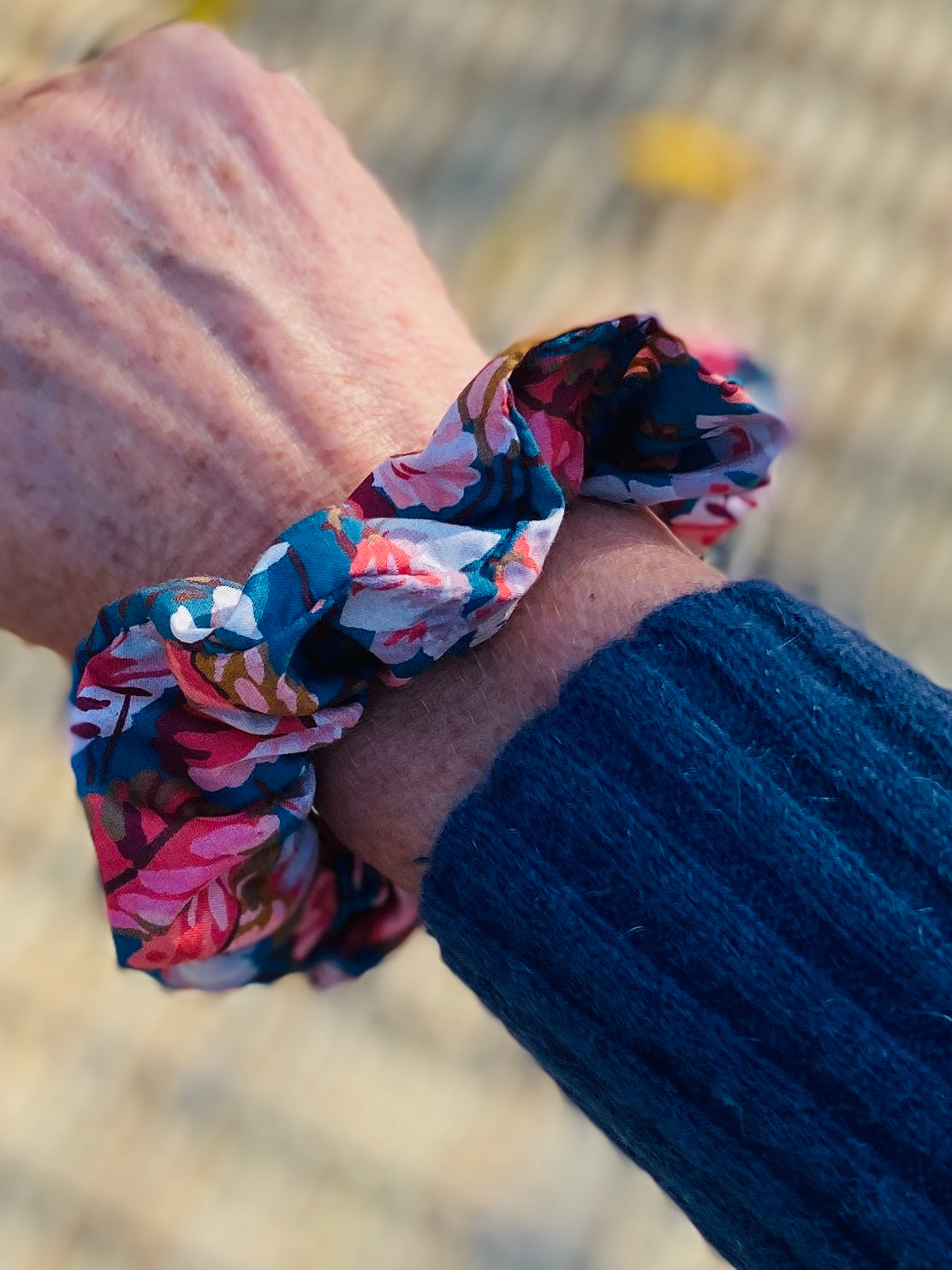 Autumnal leaf Liberty print scrunchie - skinny