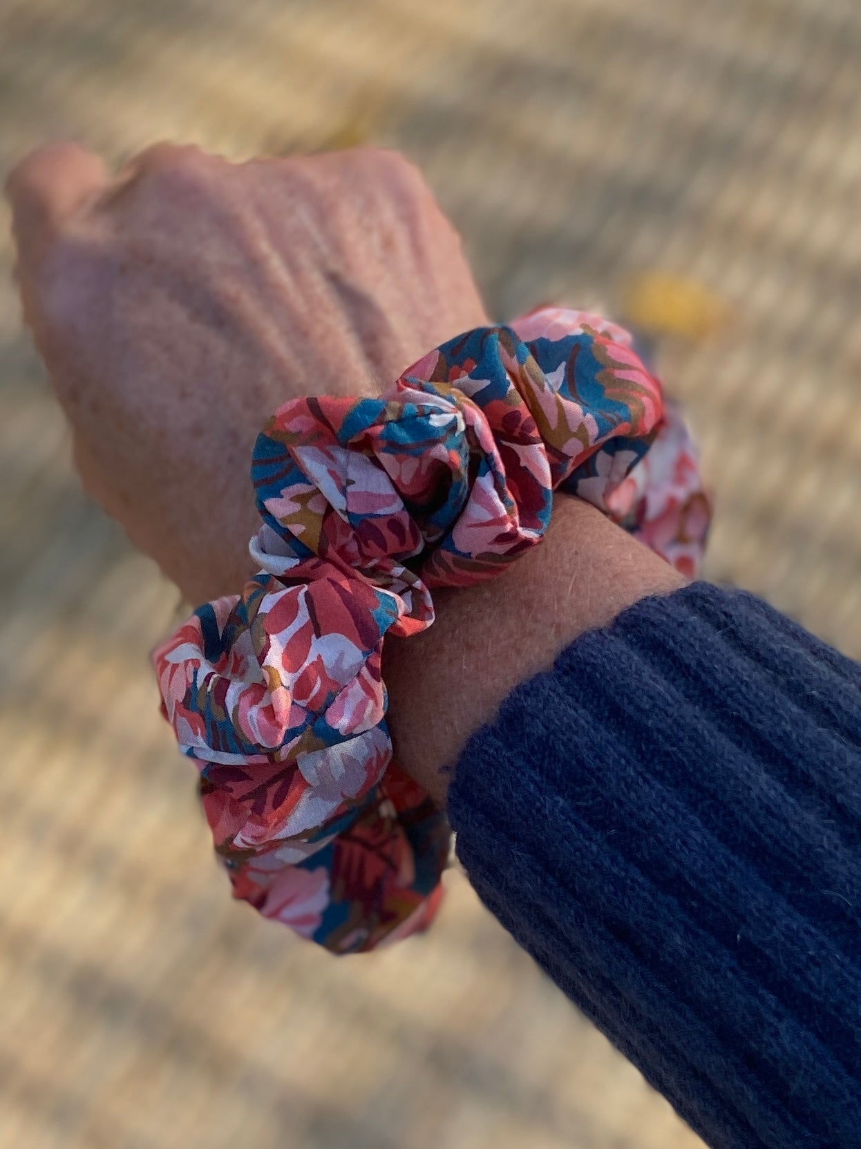 Autumnal leaf Liberty print scrunchie - slim