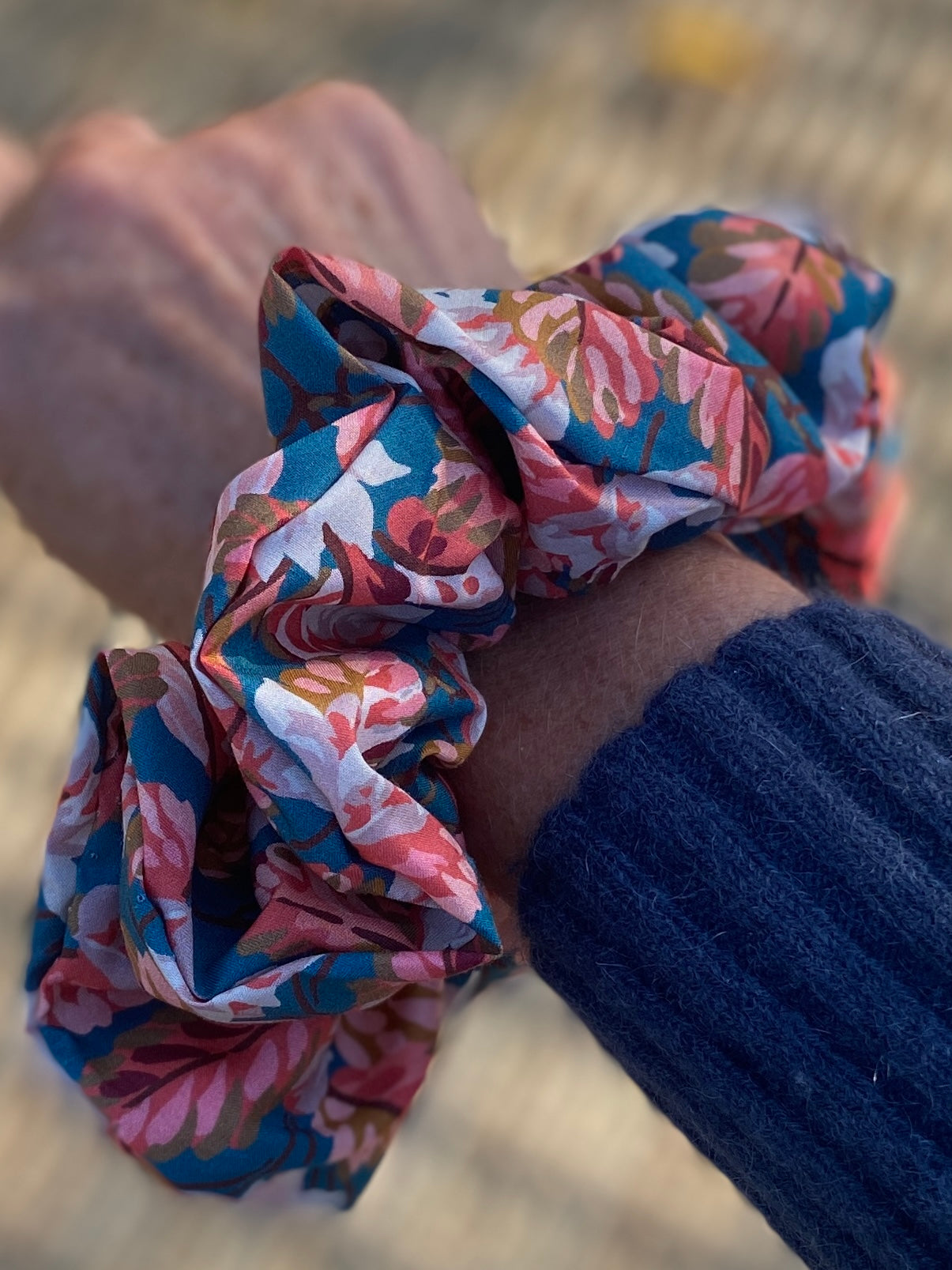 Autumnal leaf Liberty print scrunchie - full