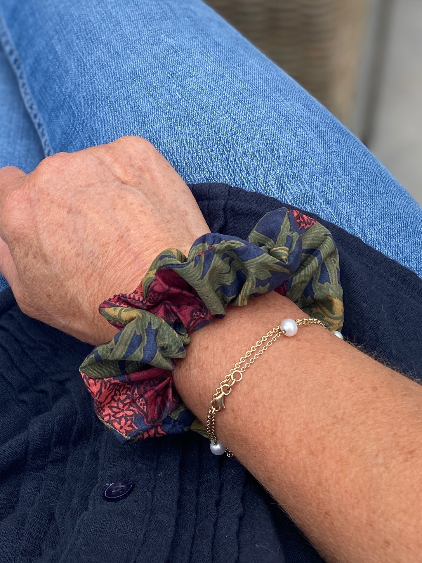 Richly jewel coloured Liberty Tana Lawn scrunchie - skinny