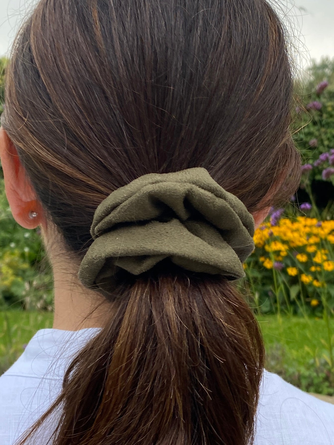 Faux suede scrunchie in khaki - slim