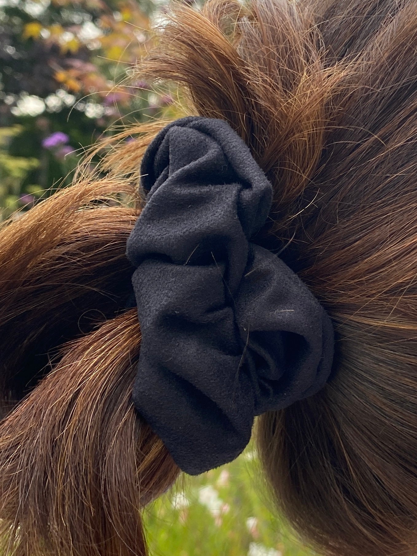 Faux suede scrunchie in black - full