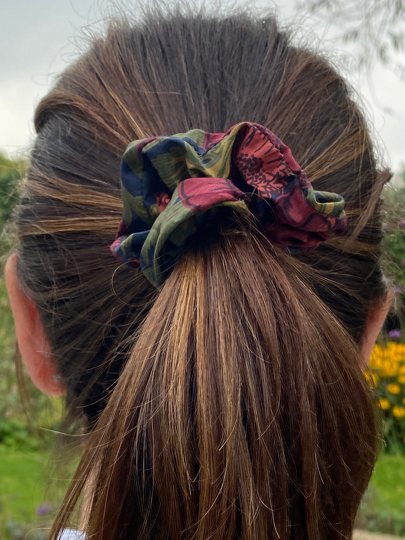 Richly jewel coloured Liberty Tana Lawn scrunchie - slim