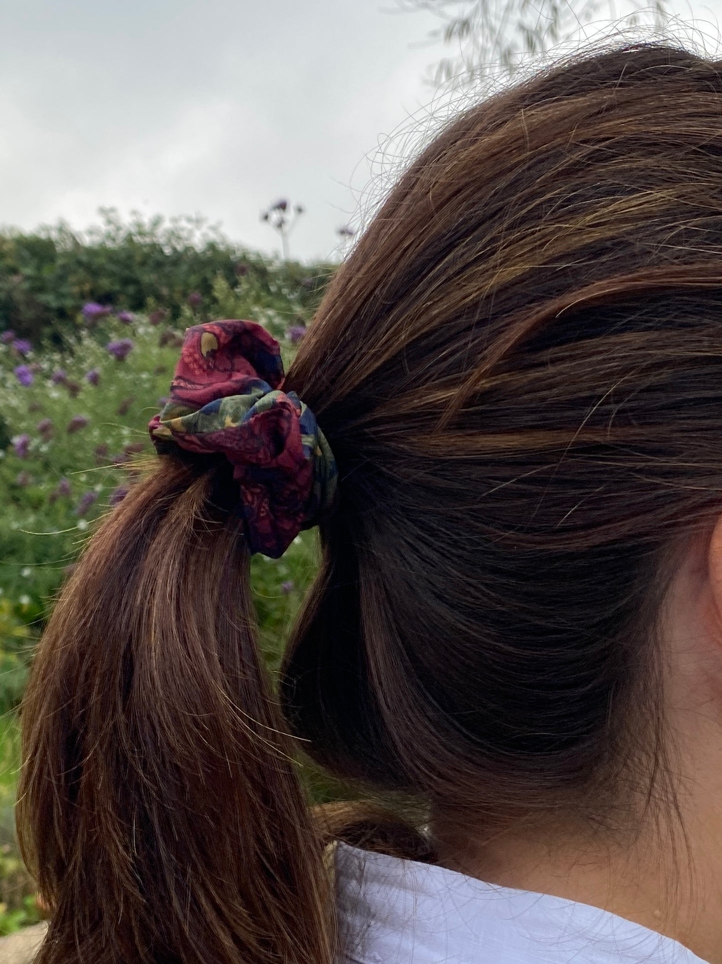 Richly jewel coloured Liberty Tana Lawn scrunchie - skinny