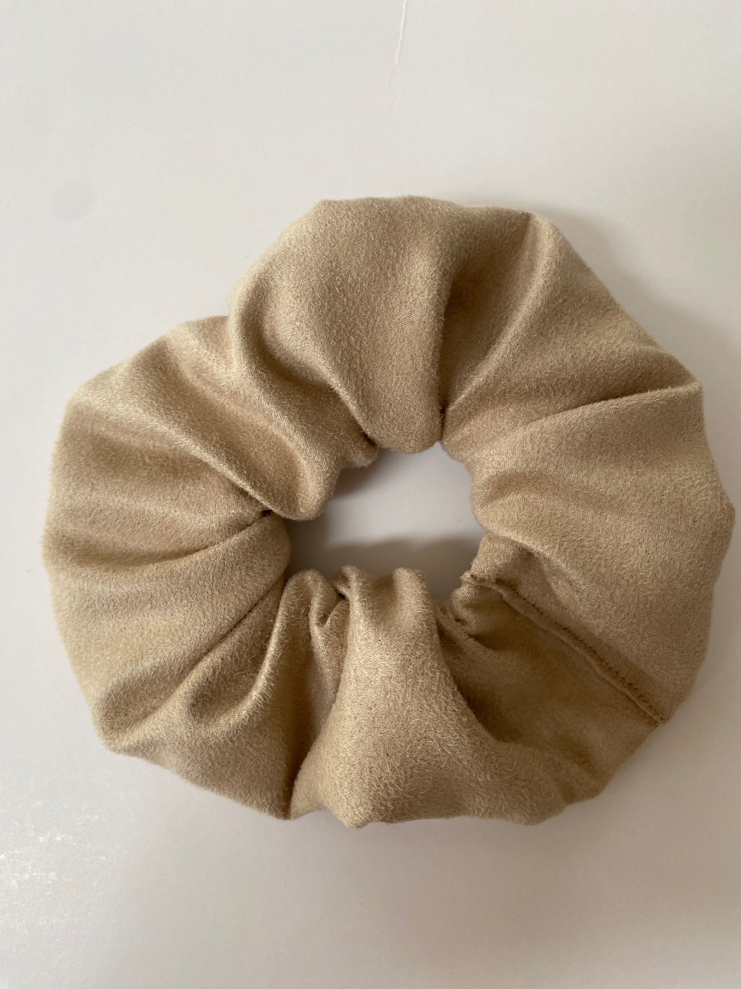 Faux suede scrunchie in taupe - full