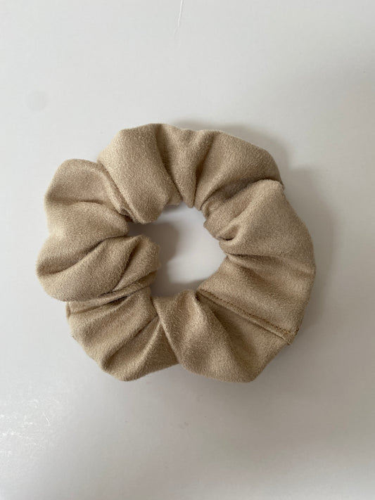 Faux suede scrunchie in taupe- slim