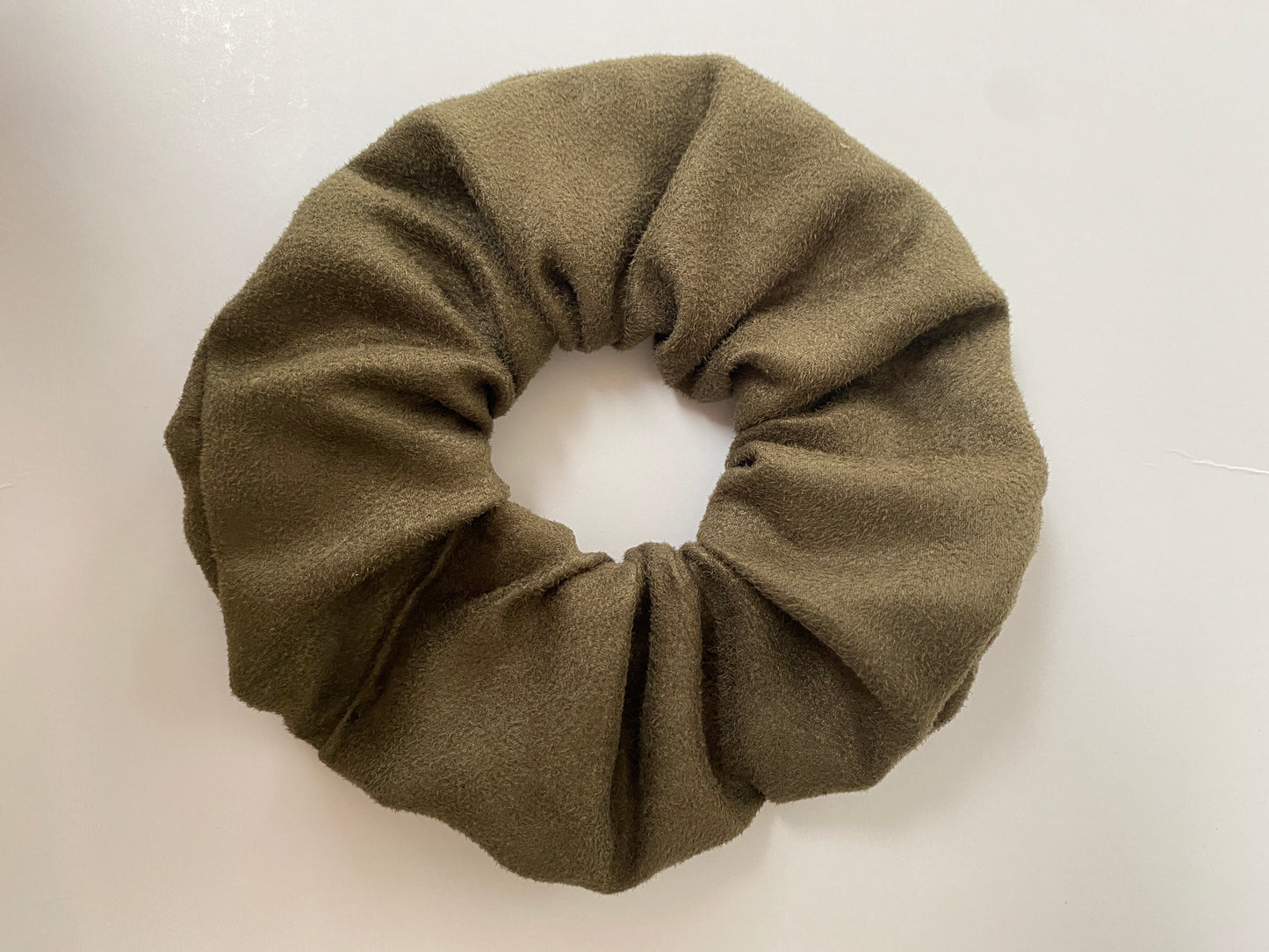 Faux suede scrunchie in khaki - slim