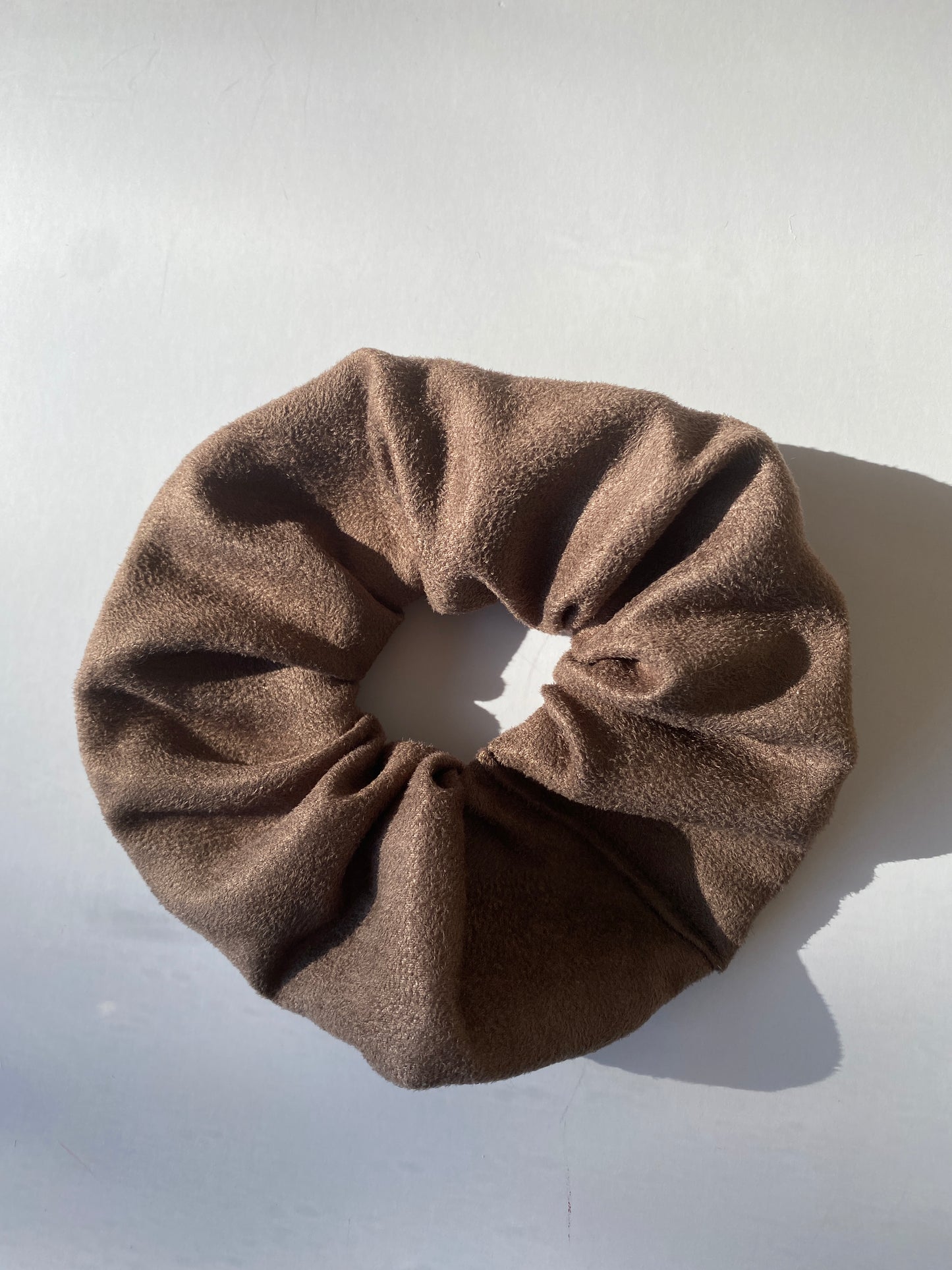 Faux suede scrunchie in chocolate - full