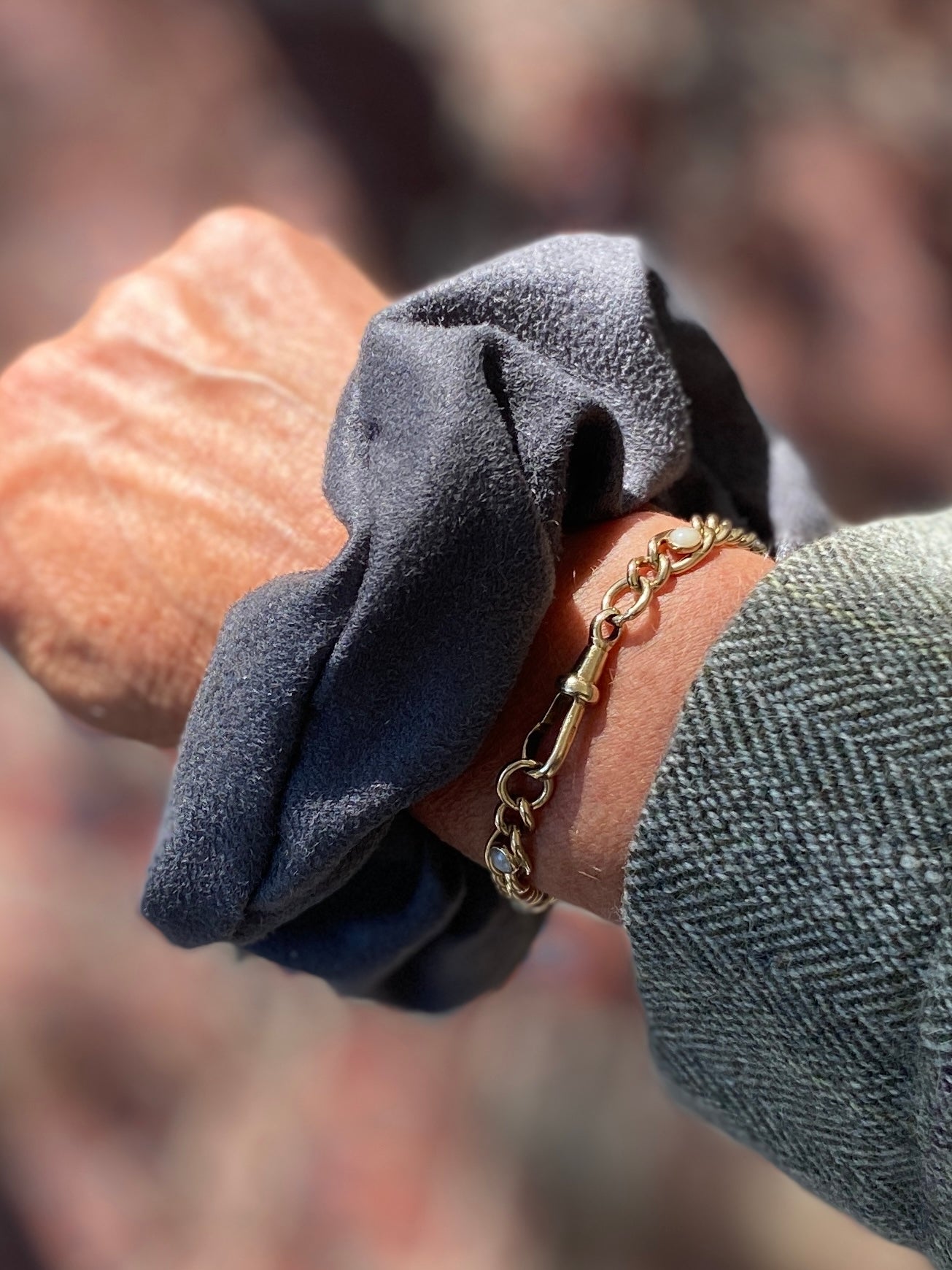 Faux suede scrunchie in charcoal - slim