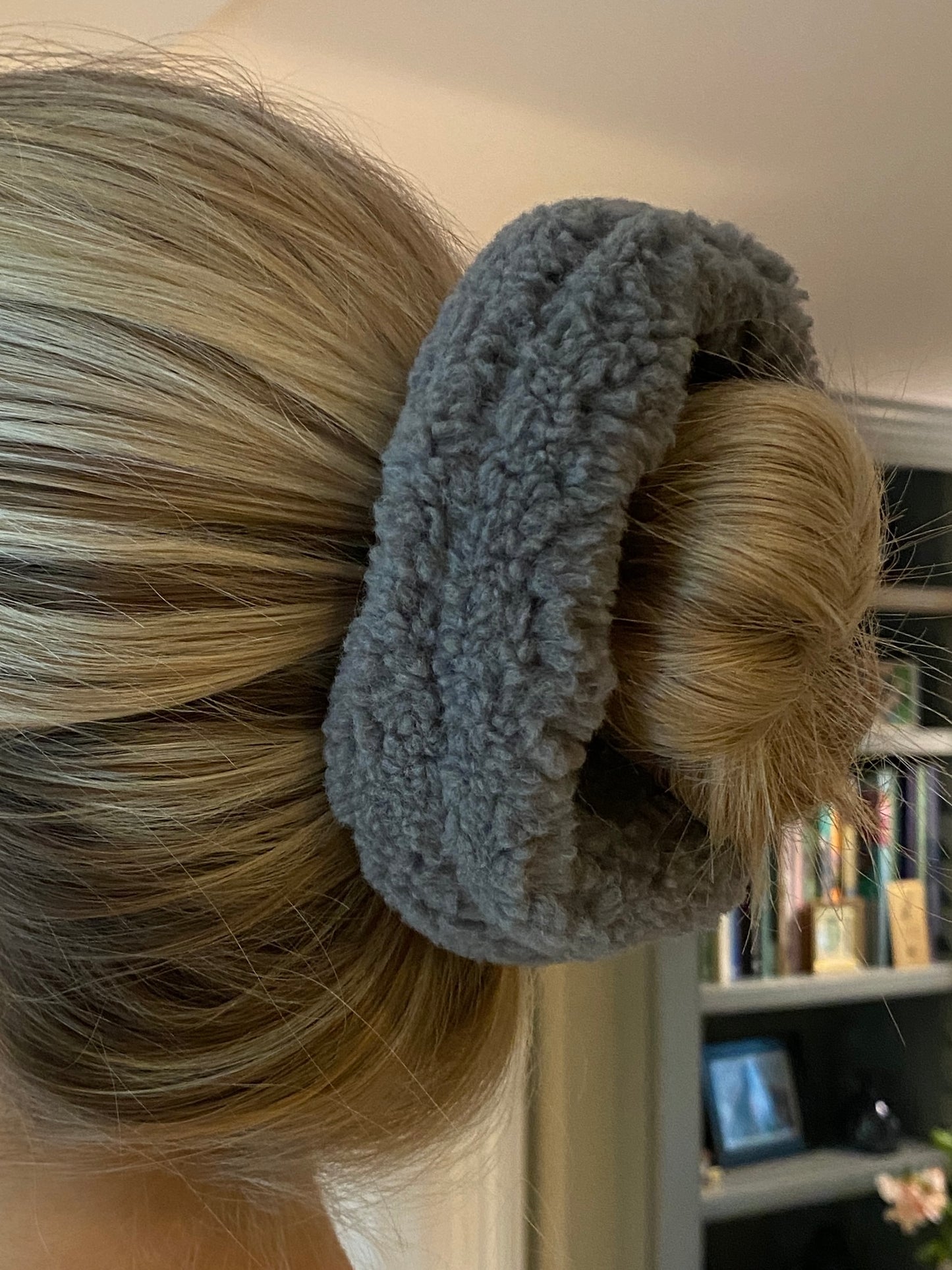 Grey sherpa sheepskin scrunchie