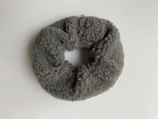 Grey sherpa sheepskin scrunchie