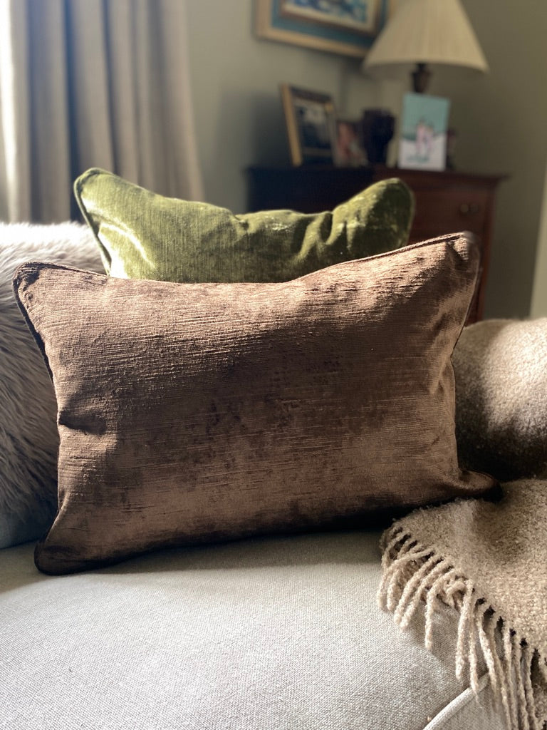Luxury nut brown velvet cushion