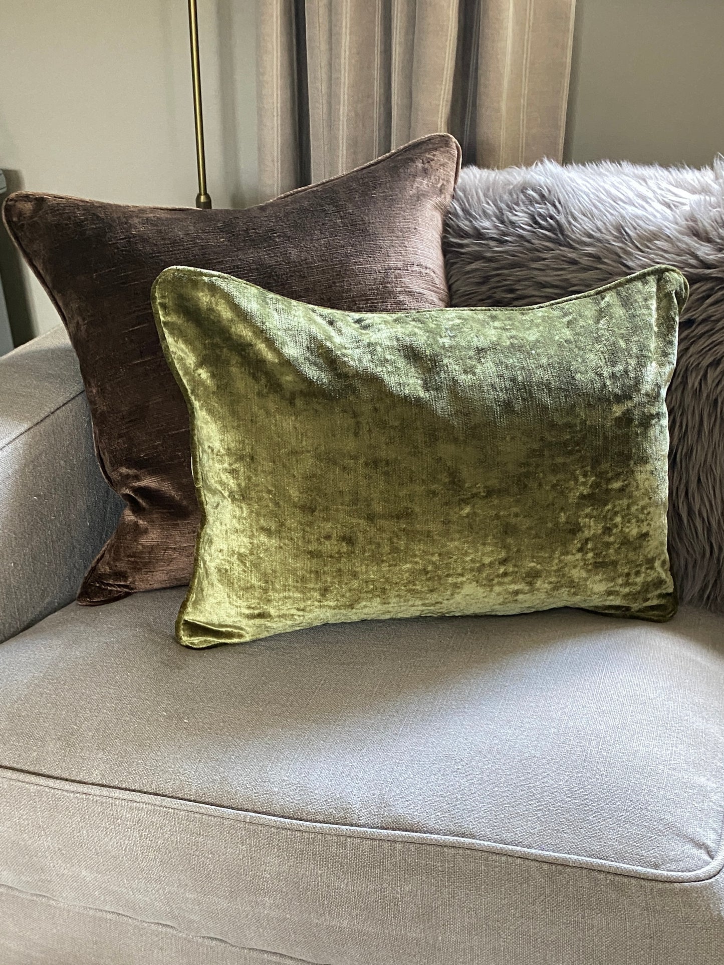 Luxury chartreuse velvet cushion