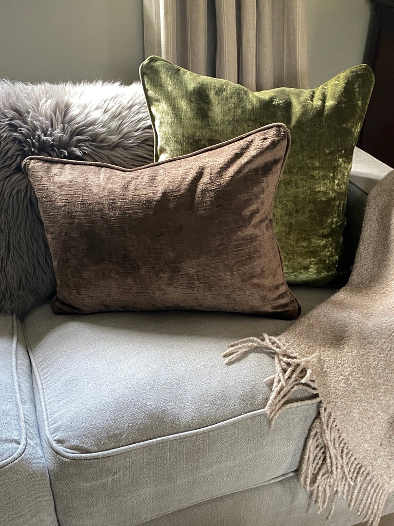 Luxury nut brown velvet cushion