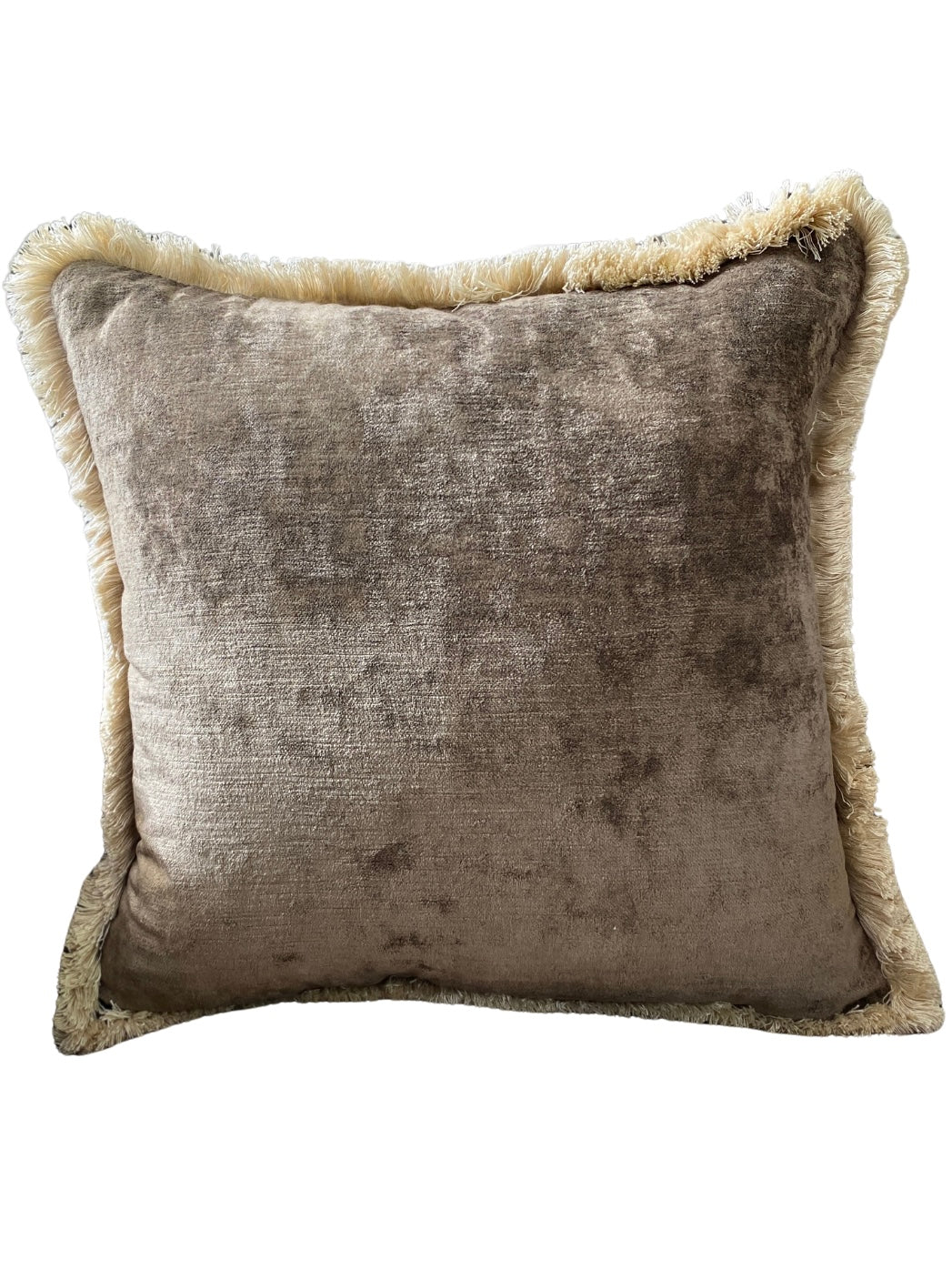 Luxury brown velvet cushion with fringing