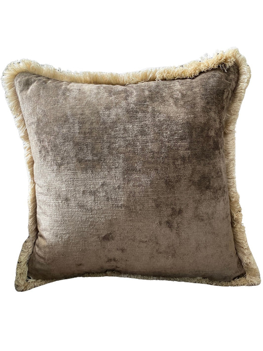 Luxury brown velvet cushion with fringing
