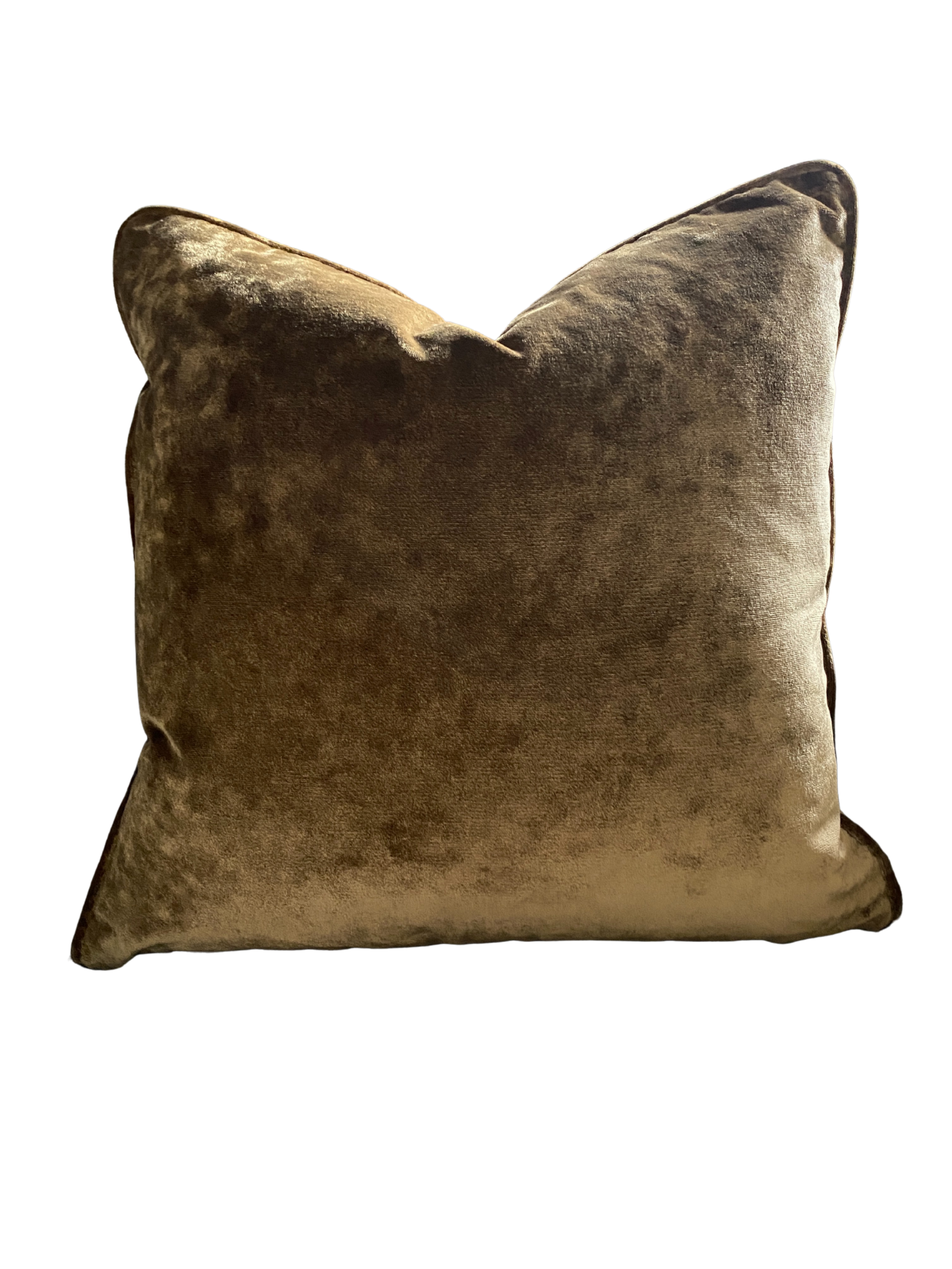 gold velvet cushion on a white background.