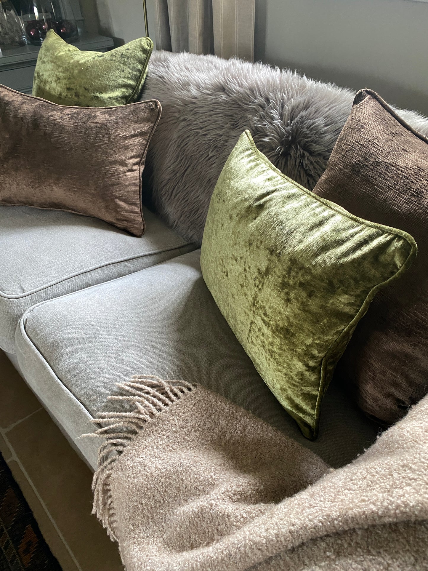 Luxury chartreuse velvet cushion