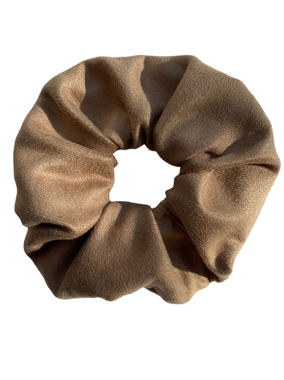Faux suede scrunchie in camel - full