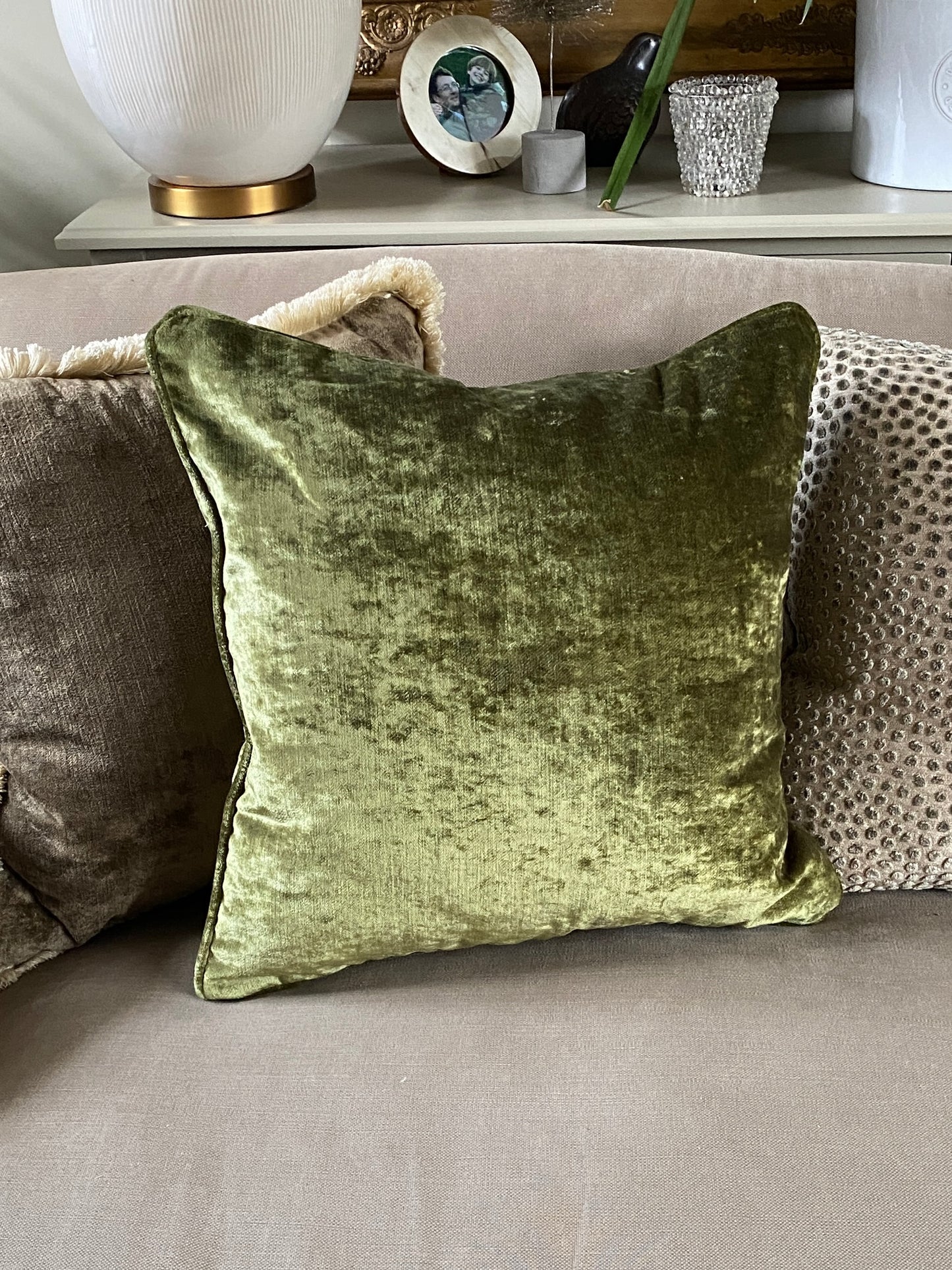 Luxury chartreuse velvet cushion