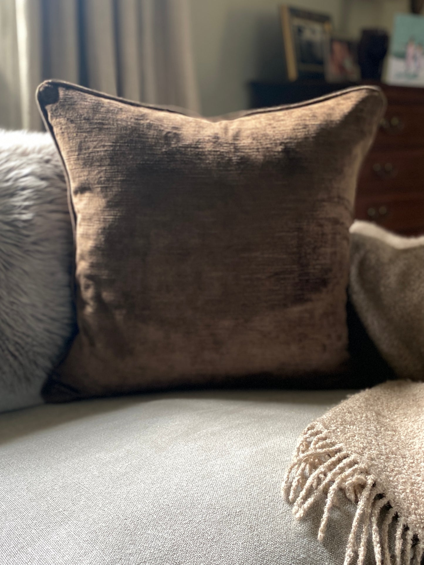 Luxury nut brown velvet cushion