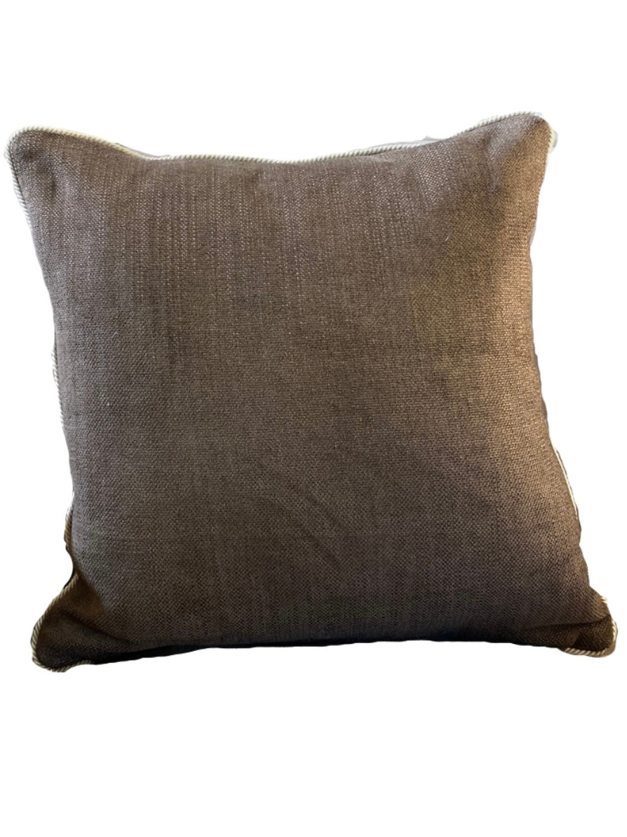 Chocolate brown woven chenille cushion with natural cord trimming