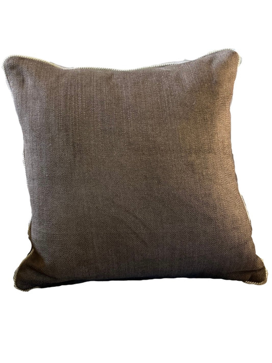 Chocolate brown woven chenille cushion with natural cord trimming